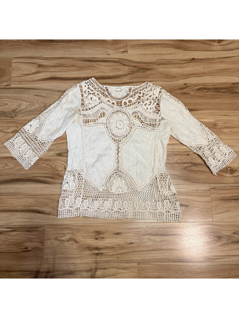 Taylor & Sage Crochet Lace Panel Boho Top M
